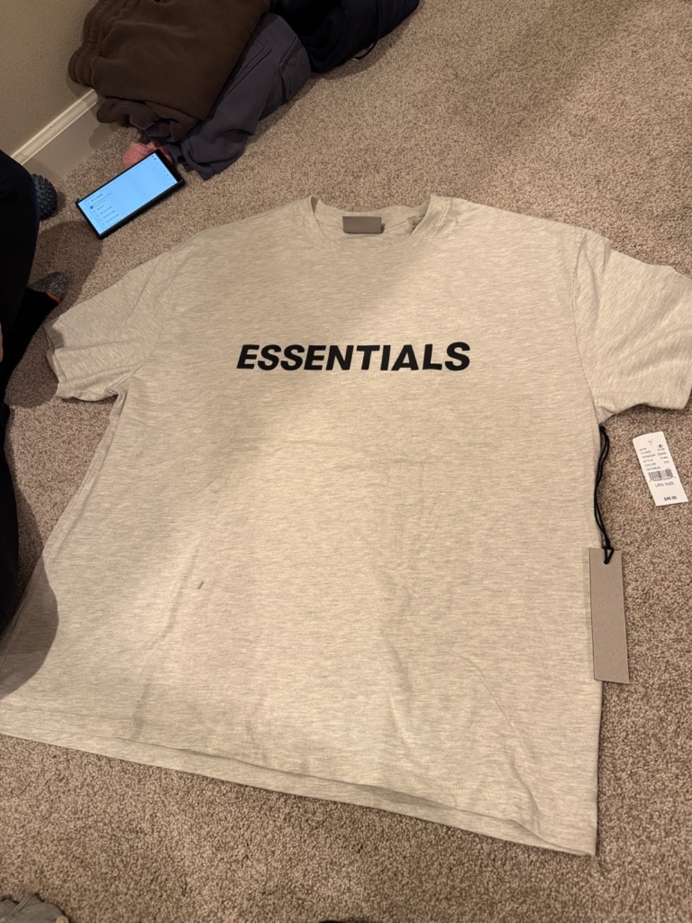 Essentials Heather Gray Tee with Black Tag Logo